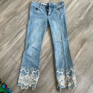 Anthropologie high rise jean with gold flower detail